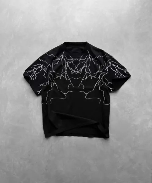 Unisex Bisiklet Yaka Baskılı Oversize T-Shirt - Siyah