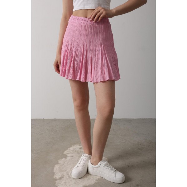 Beli Lastikli Mini Etek - Pembe