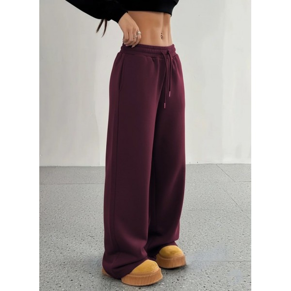 Kadın Yüksek Bel Lastikli Bağcıklı Geniş Kesim Dalgıç Mürdüm Pantolon