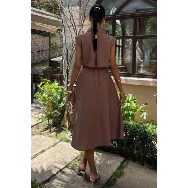 Göbeği Halka Detaylı Midi Boy Elbise 2896