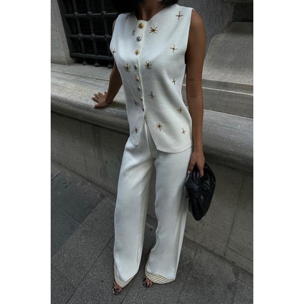 Paulo Gold Düğmeli Yelek Pantolon Takım 9976