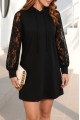 Kadın Uzun Kollu Kolları Dantel Detaylı Kapşonlu Bağcıklı Kısa Viskon Iki Iplik Elbise