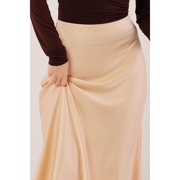 Çan Kesim Midi Krem Saten Etek