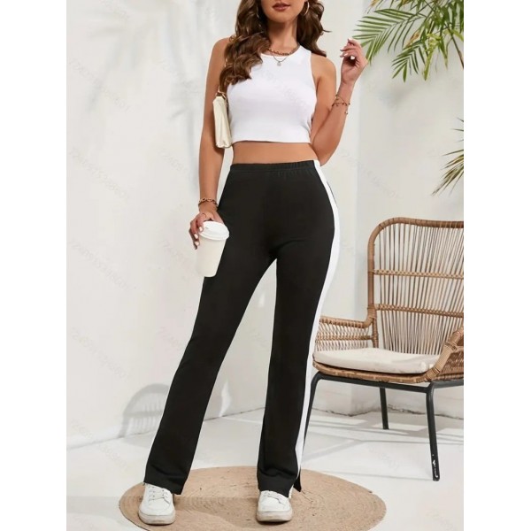 Kadın Yüksek Bel Yan şerit Detaylı Yırtmaçlı Viskon Iki Iplik Pantolon