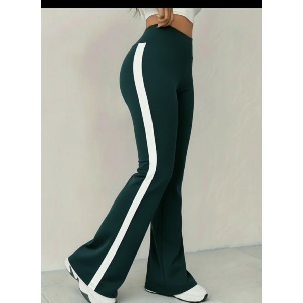 Kadın Yüksek Bel İspanyol Paçalı Yanlardan şerit Detaylı Dalgıç Tayt Pantolon