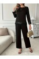 Kadın Uzun Kollu Bisiklet Yaka Pulpayetli Viskon Iki Iplik Bluz Ve Pantolon Ikili Takım