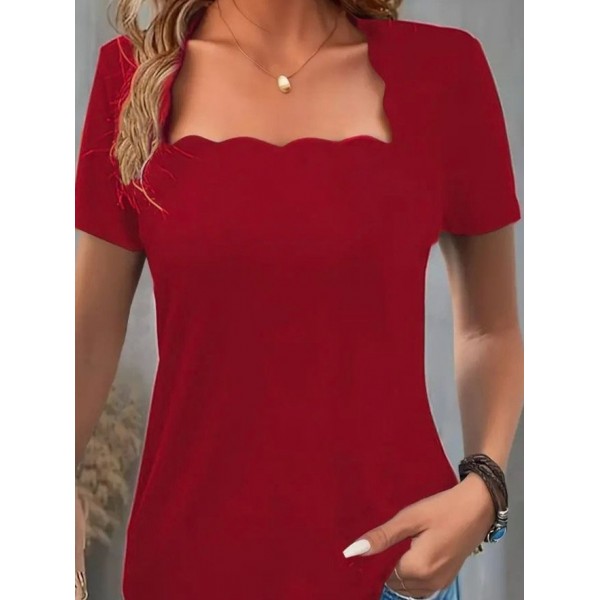 Kadın Kısa Kollu Kare Lazer Yakalı Janjan Krep Bluz