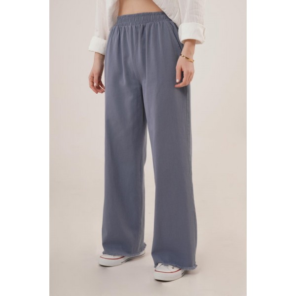 Bel Lastikli Paça Detaylı Cepli İndigo Pantolon