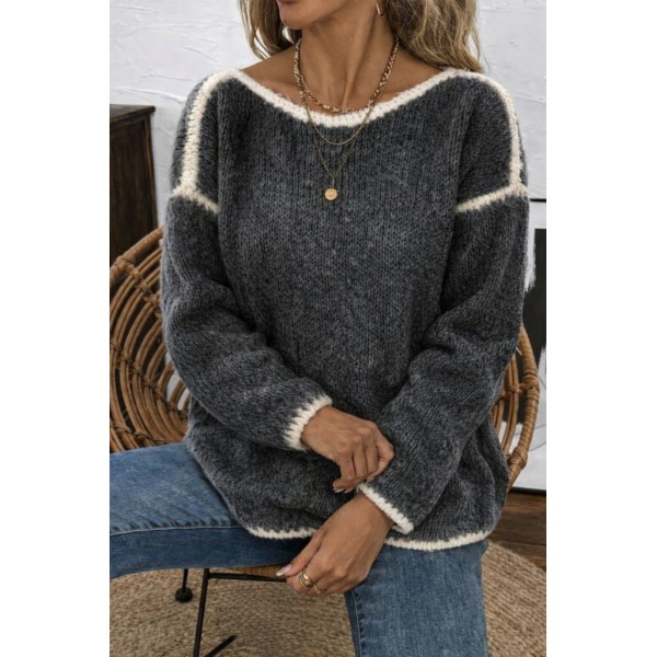 Kadın Uzun Kollu Kayık Yaka Triko Bluz