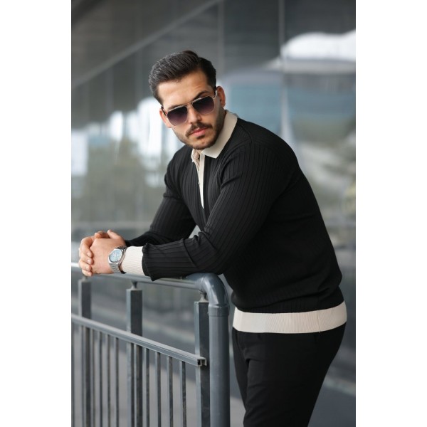 Erkek Kol Ve Yaka Detaylı Uzun Kollu Triko