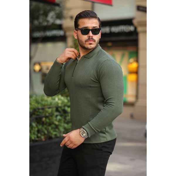 Erkek Pirinç Desenli Uzun Kollu Yakalı Triko