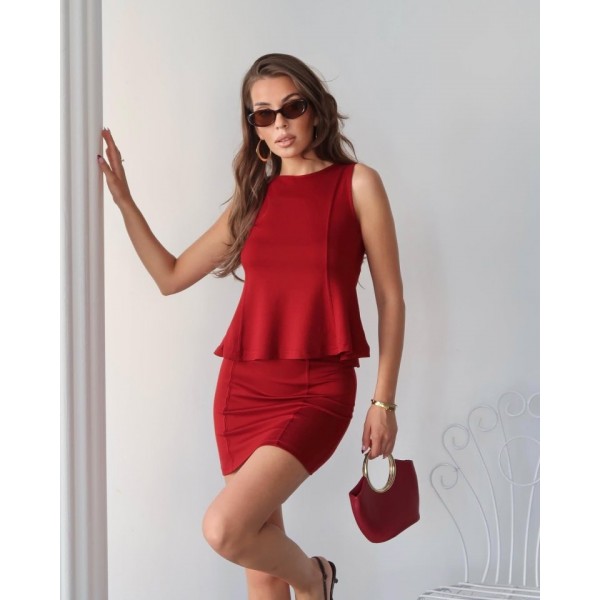 Kadın Modal Kumaş Volanlı Mini Etek Takım