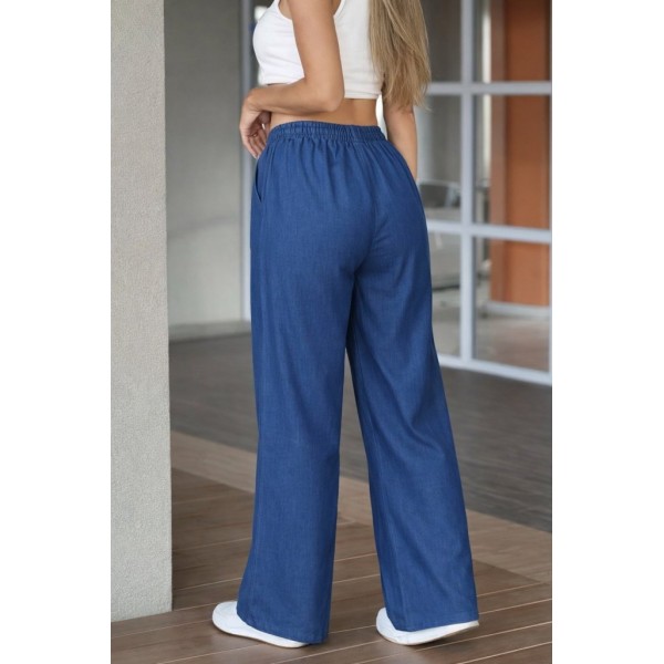 Kadın Yüksek Bel Lastikli Bağcıklı Kot Pantolon