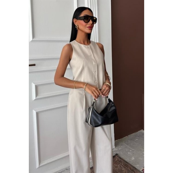 Yelek Plazzo Pantolon Çizgili Flamlı Poliviscon Takım 10178