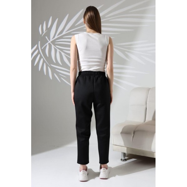 Kadın Uzun Kollu Dalıç Kumaş Cep Detay Beli Lastikli ütüsüz Pantolon