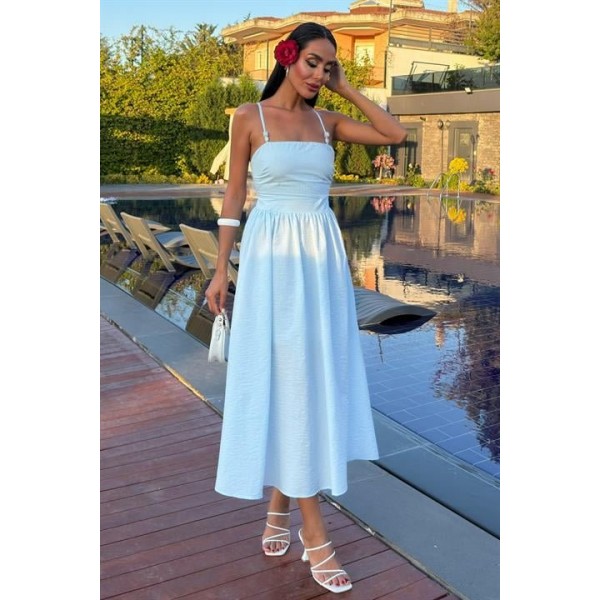 Sırtı Çapraz İpli Boncuk Detaylı Elbise 2902-08