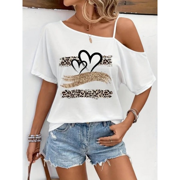 Kadın Tek Omuzu Açık Ip Askılı Baskılı Viskon Bluz