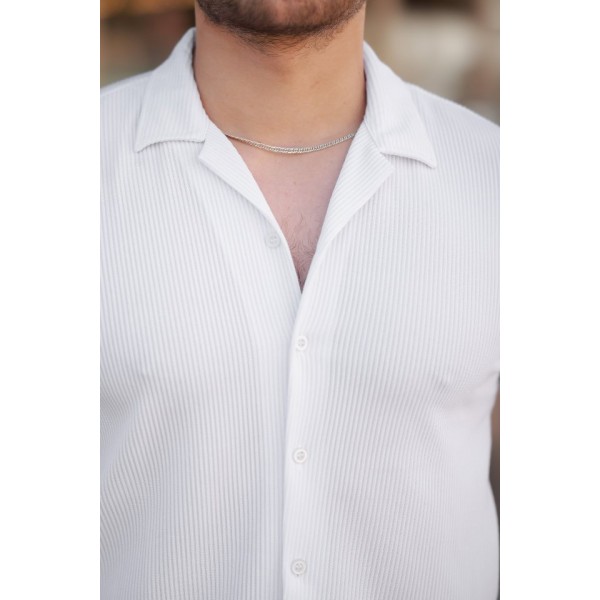 Erkek Ottoman Kumaş Apaj Yaka Kısa Kollu Gömlek