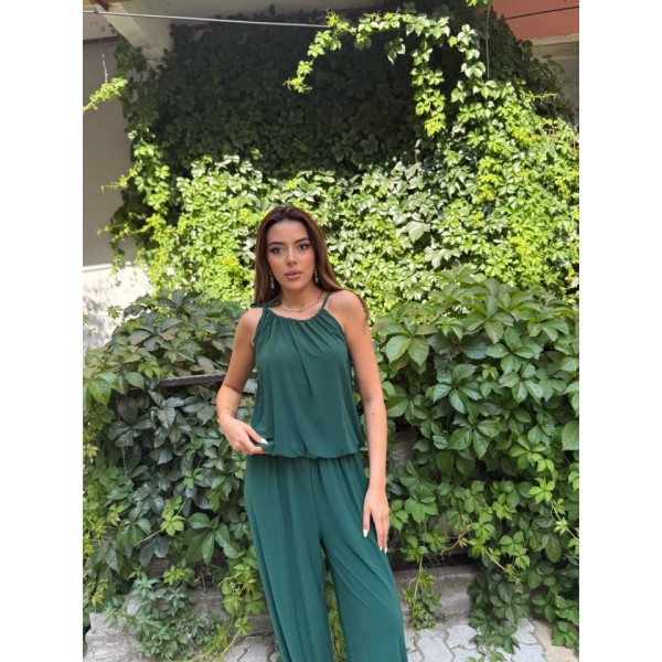 Kadın Omuz Askılı Döküm Detay Salaş Sandy Kumaş Tulum