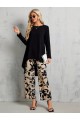Kadın Uzun Kollu Bisiklet Yaka Asimetrik Kesim Detaylı Viskon Bluz Ve çiçek Desenli Iki Iplik Pantolon