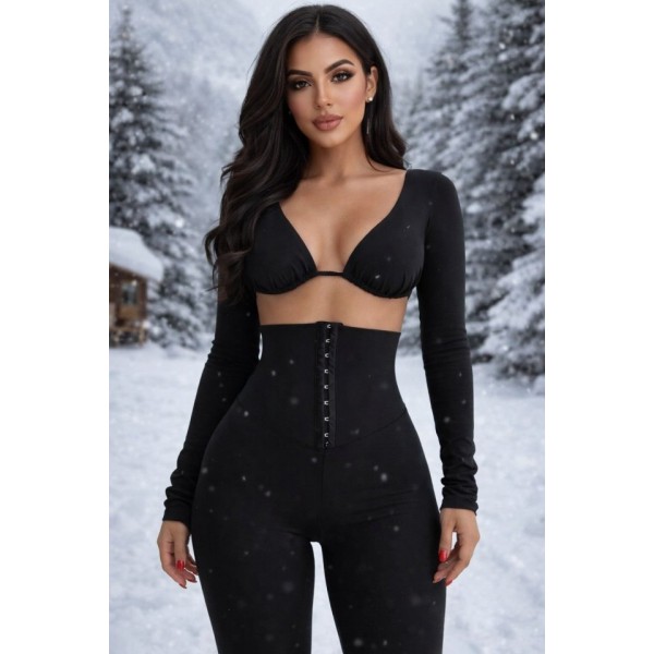 Kadın Yüksek Bel Toparlayıcı Korse Detay Agraflı çelik Kumaş Tayt