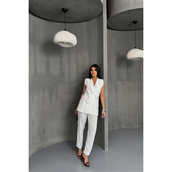 JAKAR KUMAŞ YELEK - PANTOLON TAKIM - Beyaz