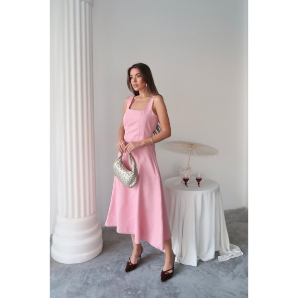 Pembe Çift Dikişli Gabardin Elbise