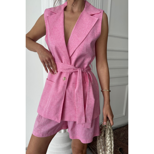 KETEN YELEK - ŞORT TAKIM - Pembe