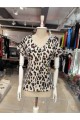 Kadın Kısa Kollu V Yaka Leopar Desen Krep Bluz