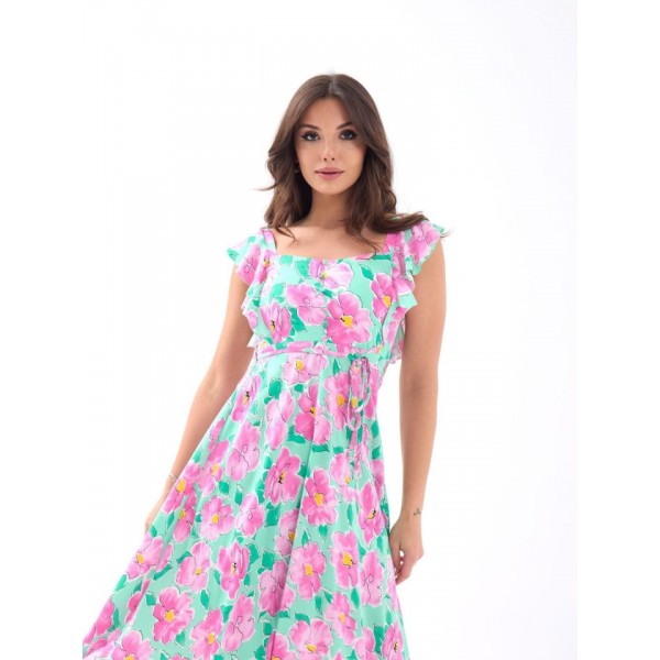 5370 ELBİSE-PEMBE GÜL DESEN