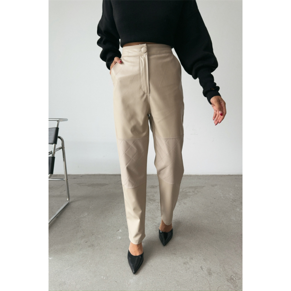 DERİ PANTOLON DİZ PARÇALI - Taş