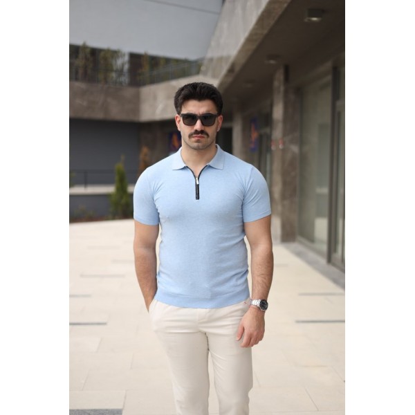 Erkek Polo Yaka Fermuar Detaylı Tişört