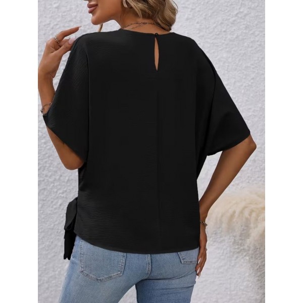 Kadın Kısa Kollu Bisiklet Yaka Yandan Bağcıklı Aerobin Bluz