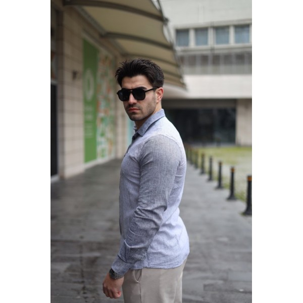 Erkek Pamuklu Keten Kumaş Gömlek