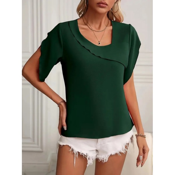 Kadın Kısa Kollu Yaka Ve Kol Detay Jesica Bluz