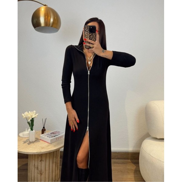 Kadın Uzun Kollu önden Fermuarlı Ithal Krep Elbise