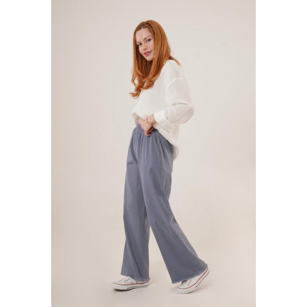 Bel Lastikli Paça Detaylı Cepli İndigo Pantolon