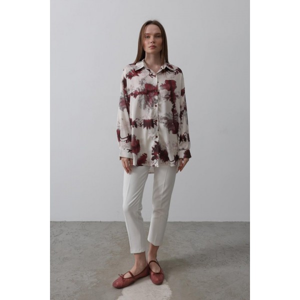 Baskılı Gömlek - Bordo