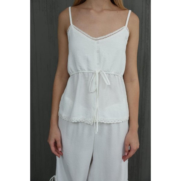 Fiyonklu Bluz Takım - Beyaz