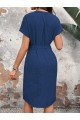 Kadın Kısa Kollu V Hakim Yaka Belden Kuşaklı Valencia Elbise