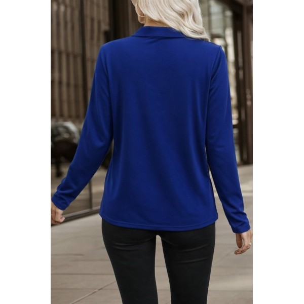 Kadın Uzun Kollu V Hakim Yaka Fermuar Detaylı Viskon Bluz