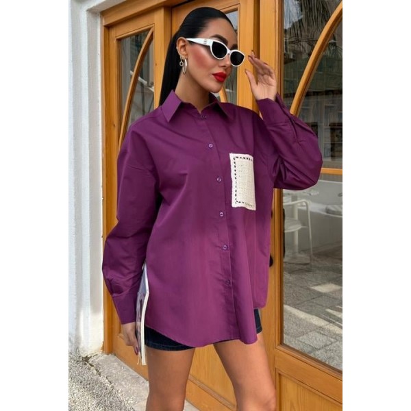Süzine Cepli Arkası Yırtmaçlı Oversize Gömlek 3420