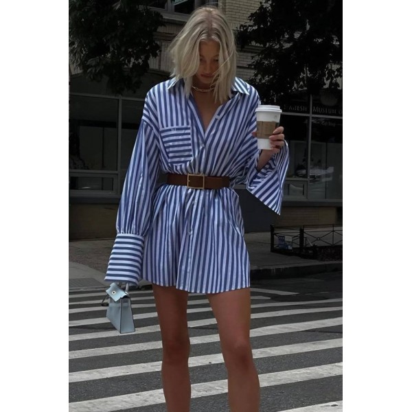 Kadın Gömlek -elbise çizgili Desen