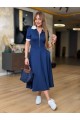 Kadın Kısa Kollu Ribana Ve Fermuar Detay Midi Boy Elbise