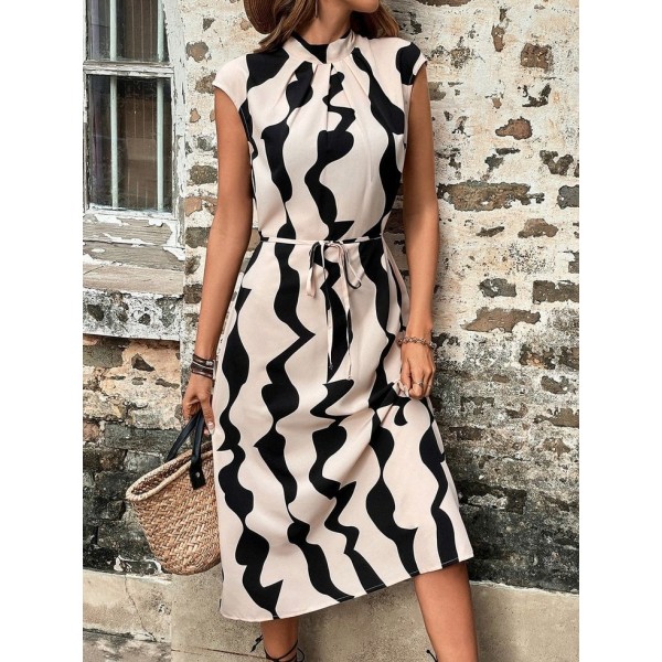 Kadın Balıkçı Yaka Arkadan Bağlamalı Kuşaklı Midi Boy Jessica Elbise