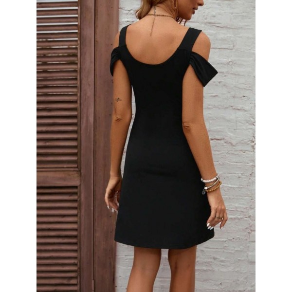 Kadın Askılı Soğuk Omuz Detaylı Modal Elbise