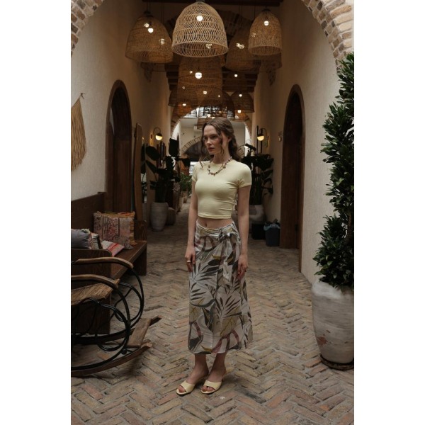 Desenli Viskon Etek - Gri