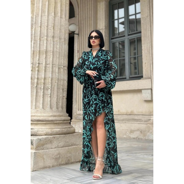 Desenli Desenli Fırfırlı Elbise