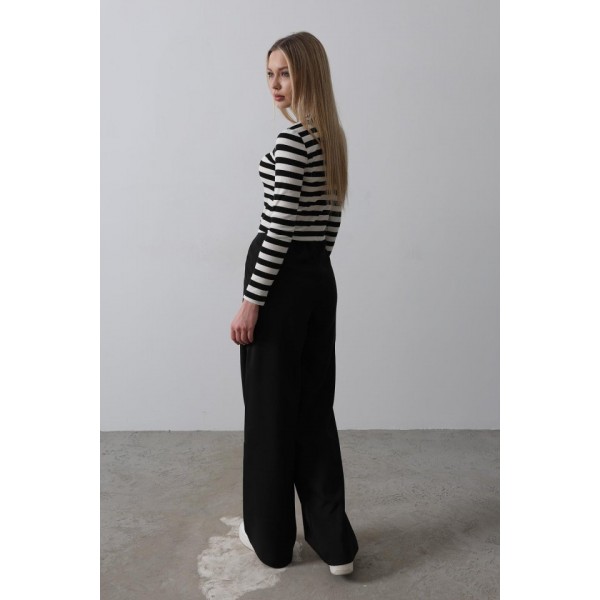 Beli Yarım Lastikli Palazzo Pantolon - Siyah