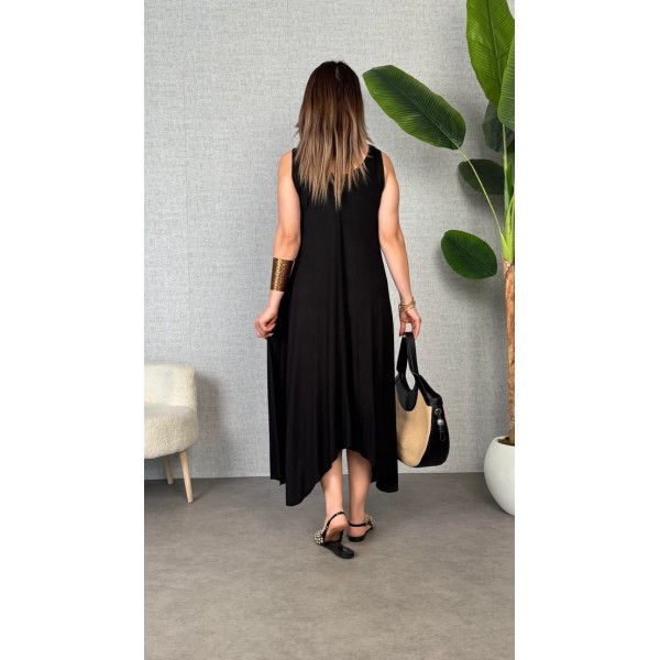 Kadın çan Dokuma Kumaş V Yaka Asimetrik Kesim Elbise